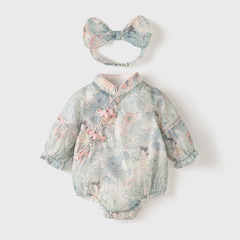 嬰兒衣服春裝新款新生兒包屁衣女寶寶連體衣公主百天滿月旗袍哈衣