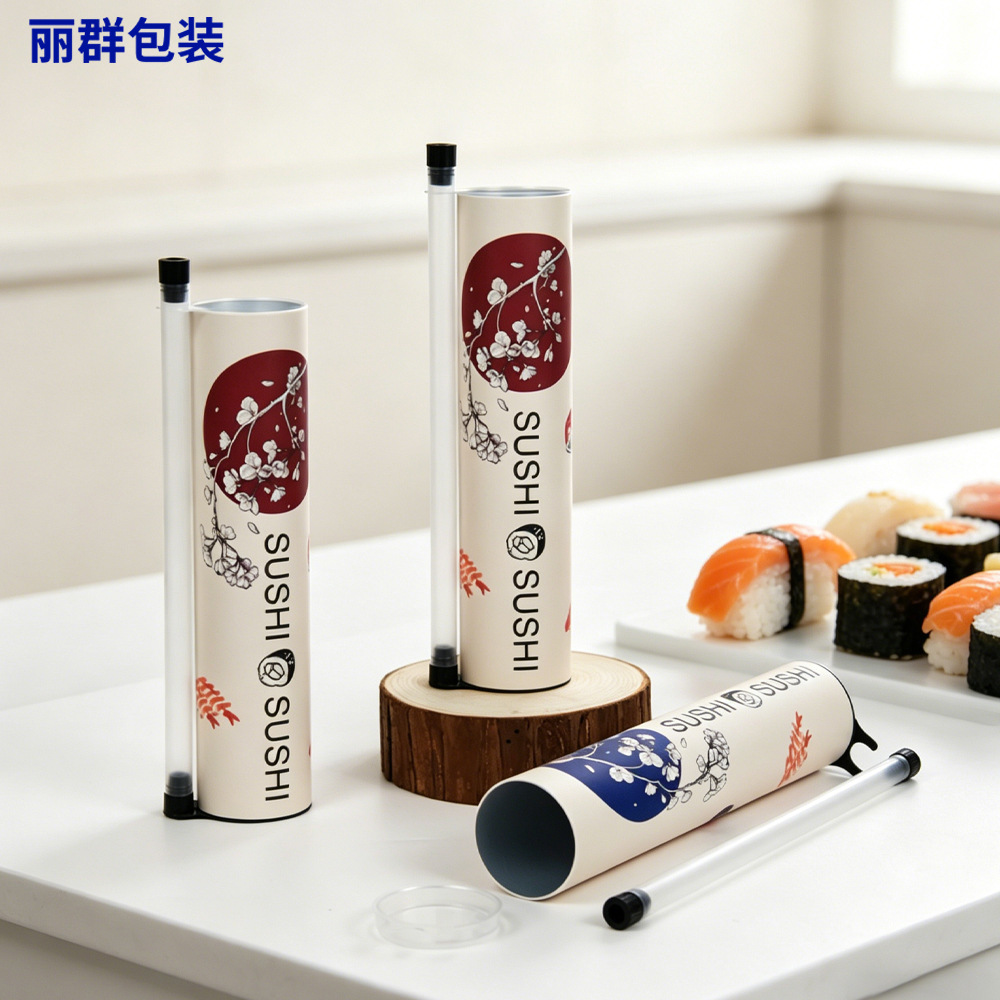 Tubo Cilíndrico de Papel para Sushi de Cartón Empujable para Envase de Alimentos