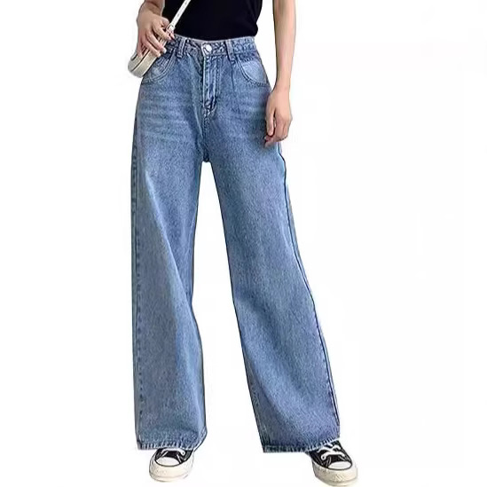Jeans Rectos para Mujer de Algodón y Poliéster Cintura Alta para Uso Casual