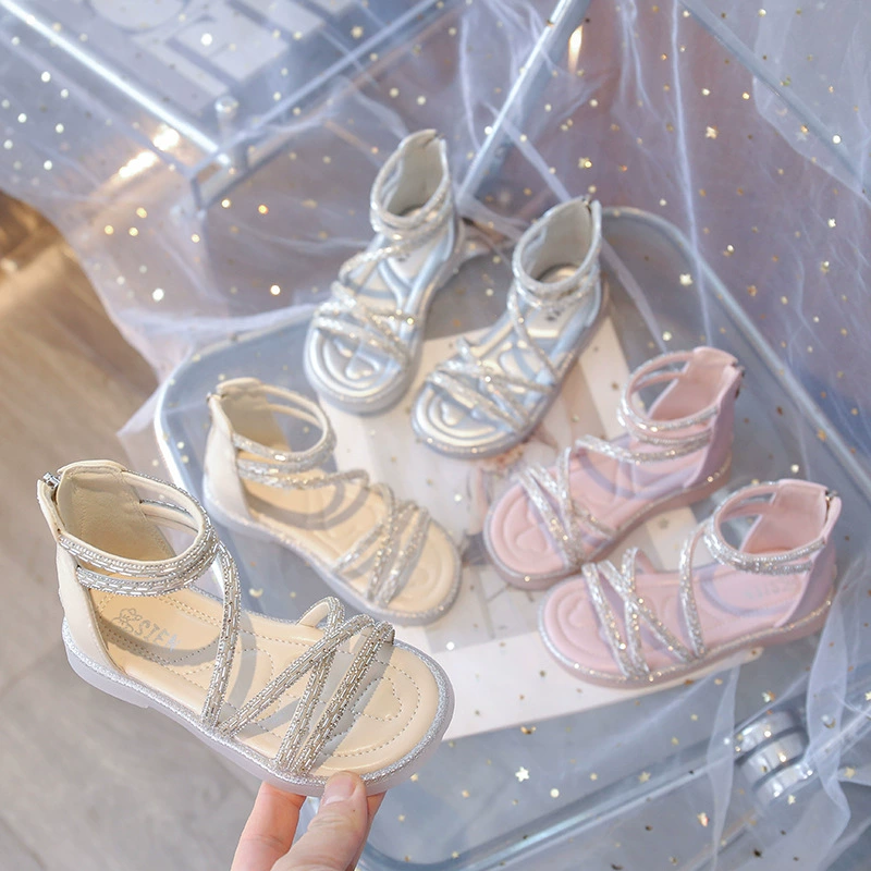 Девочки римские сандалии Летний стиль 2025 новая детская обувь Принцеса обувь мягкая подошва девушка летняя детская обувь мягкая подошва