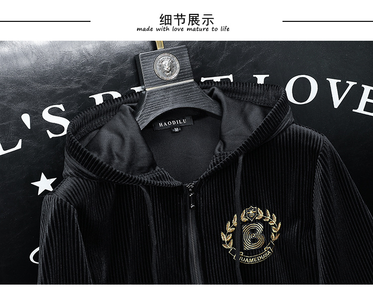 boy Europe Station 2023 Autumn Winter New Velvet Embroidered Men's Hooded Jacket Plus Size Trendy Casual Coat Top_viptrois.com