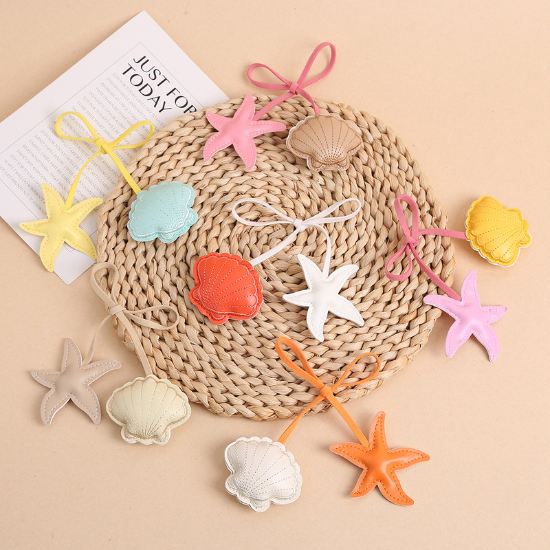 Cross-Border New Starfish Shell Embroidered Leather Pendant Accessories Simple Bag Pendant Car Keychain Small Gift