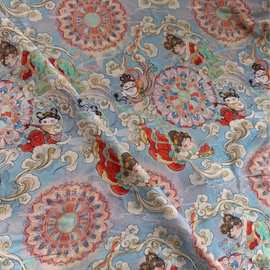 小唐人香云纱双面印花提花面料 新中式短袖旗袍汉服马甲裙连衣裙