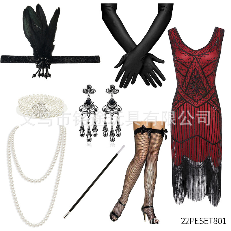 Década de 1920 FLAPPER niña vestido traje de Halloween Gatsby traje cigarrillo Rod collar diadema lana tira