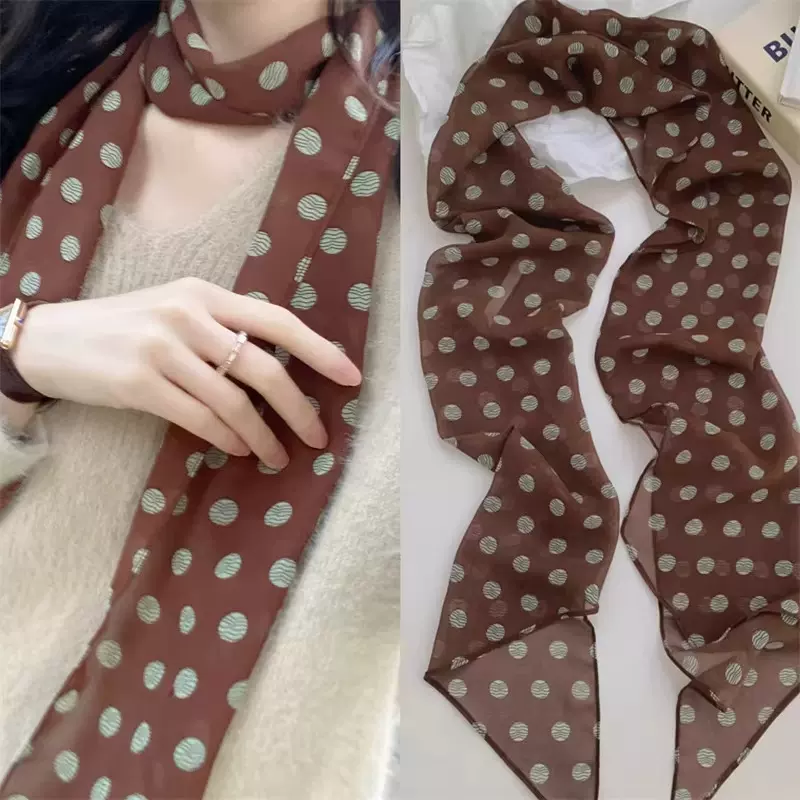 2026新款波点丝巾印花高级百搭配饰系脖女发带绑发长条围巾纱巾