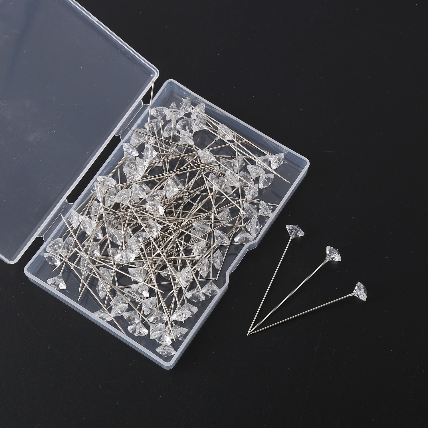 Aguja de diamante de plástico Aguja decorativa transparente Aguja de posicionamiento Material de acero niquelado Aguja nacarada de acrílico Aguja floral