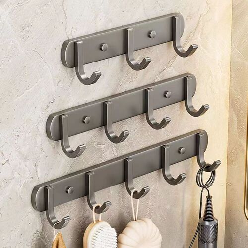 Door gun gray clothes hooks wall hanging test wardrobe towels bathroom row hooks tiles no punching bathroom clothes hooks
