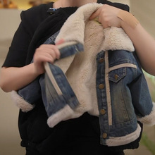 男童外套秋冬款男女宝宝小儿童男孩牛仔加绒加厚上衣派克服外潮流