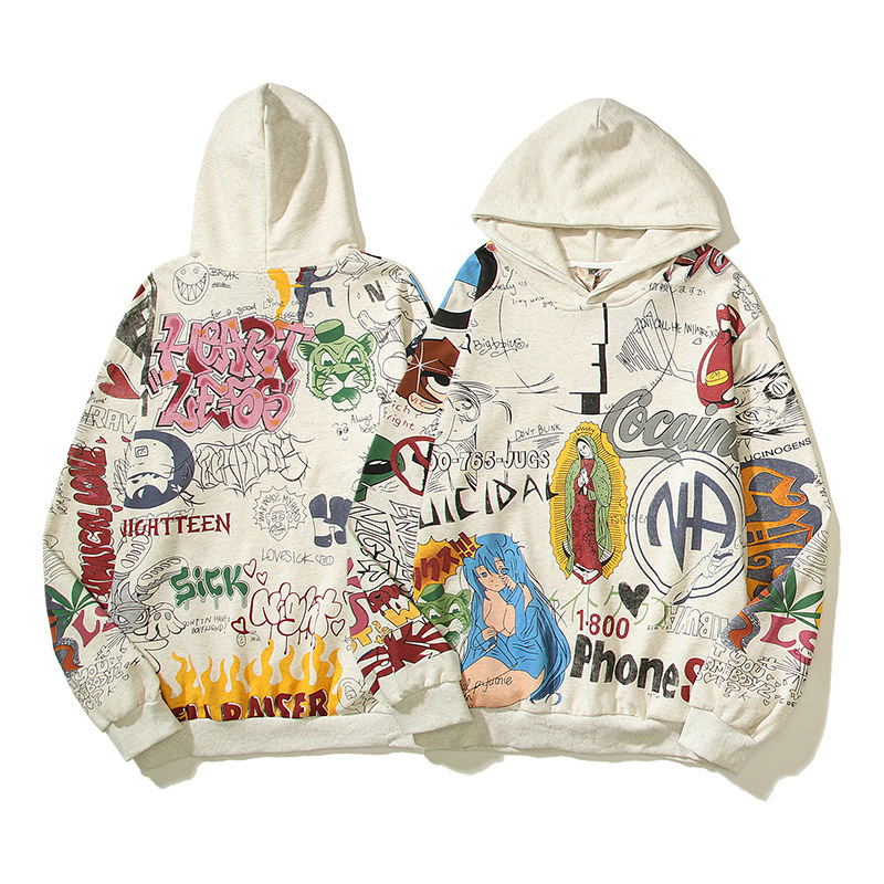Marque de mode américaine High Street Madonna graffiti peint à la main rétro vieux sweat-shirt à capuche pour hommes et femmes veste ample à capuche_voghion.com