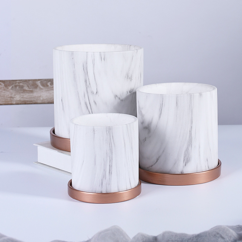 Jane Yi | Flower Pot Ceramic Marble Pattern Art Flower Pot Modern Simple Nordic Style ins Style Straight Tube with Tray Jane Yi | Flower Pot Ceramic Marble Pattern Art Flower Pot Modern Simple Nordic Style ins Style Straight Tube with Tray