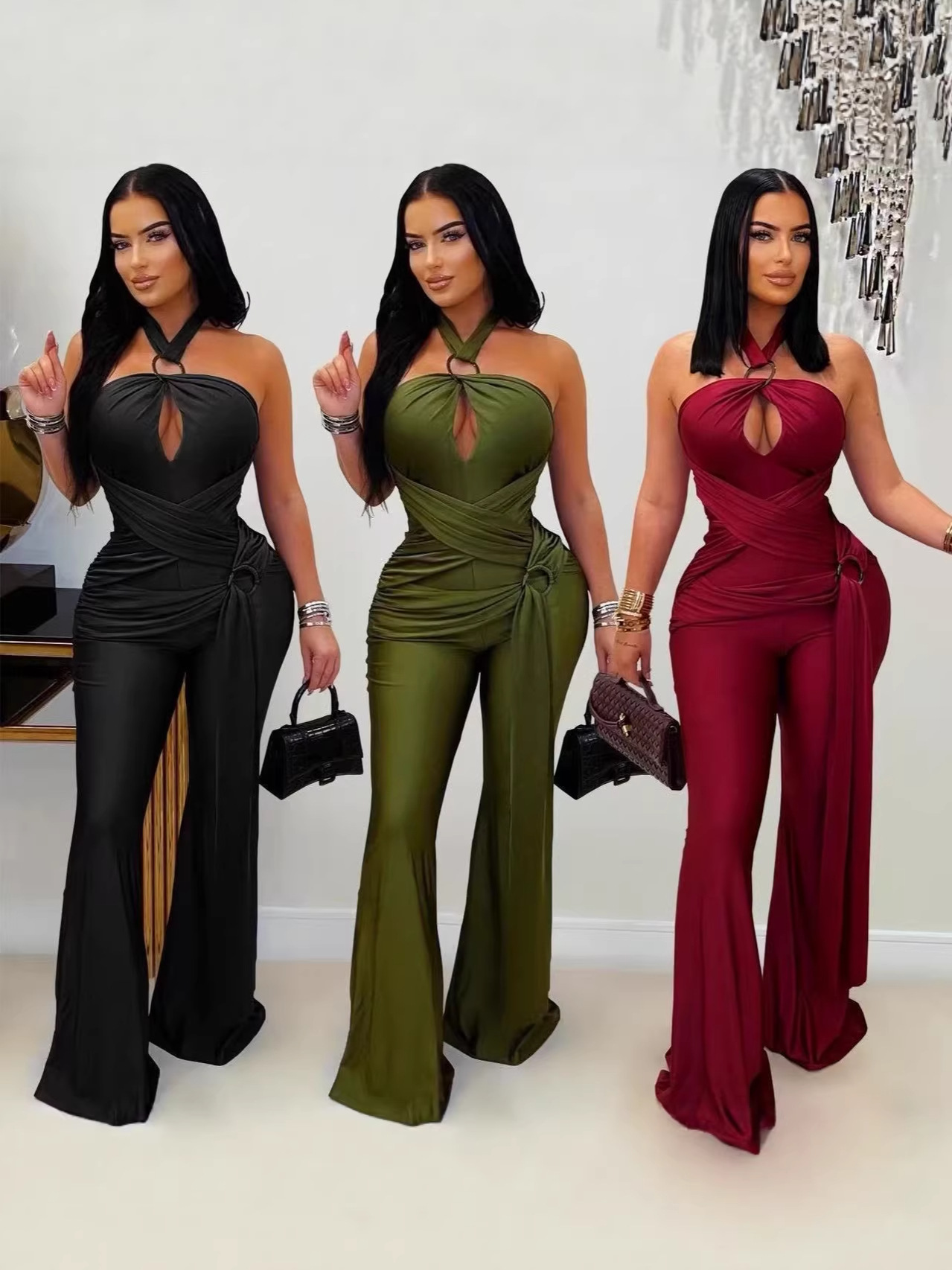 Comercio exterior de moda transfronteriza ropa de mujer de color sólido europeo y americano sexy pantalones de pecho Aliexpress Amazon pantalones explosivos