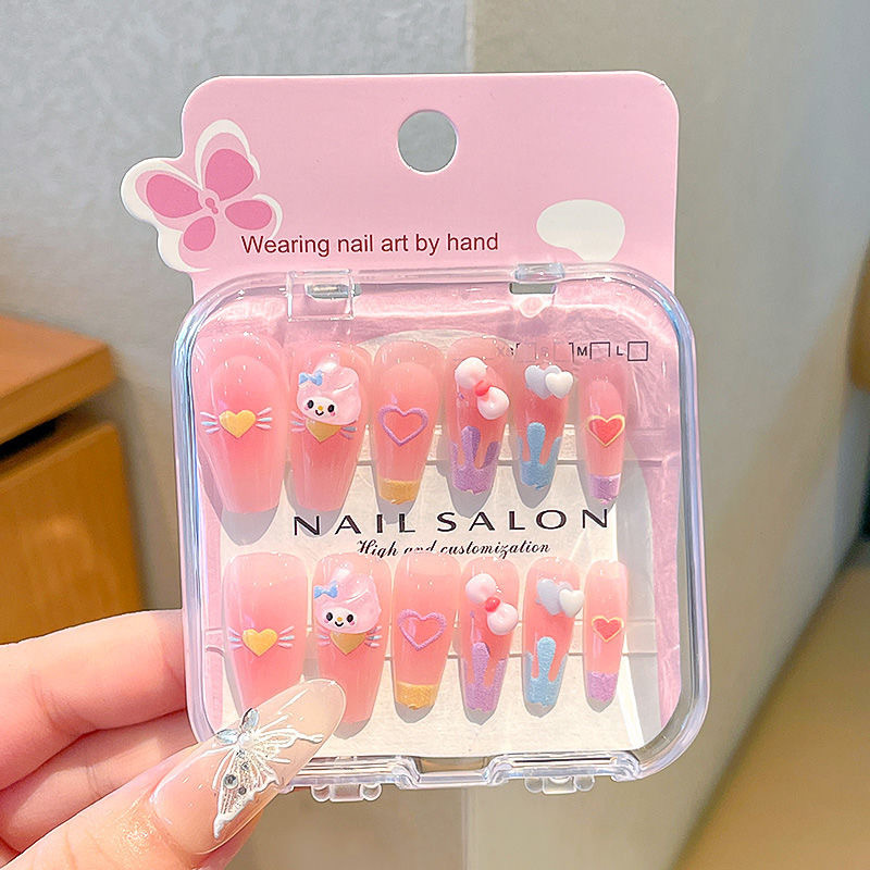 Niños que usan dibujos animados lindos 2025 nuevas niñas largas pegatinas de uñas blanquear niñas pegatinas de uñas para estudiantes de primaria