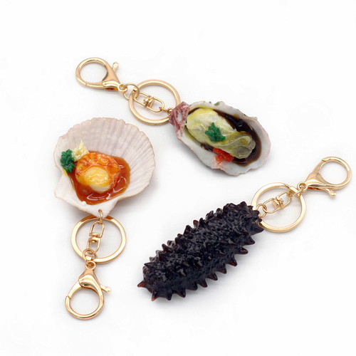 Fun simulation food PVC oysters scallops sea cucumber key ring buckle food bag pendant accessories creative gift