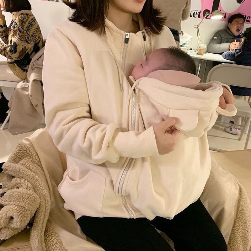 Kangaroo-style nursing coveralls for mothers, plus-size, for breastfeeding both babies and adults, suitable for outdoor wear, white, thin