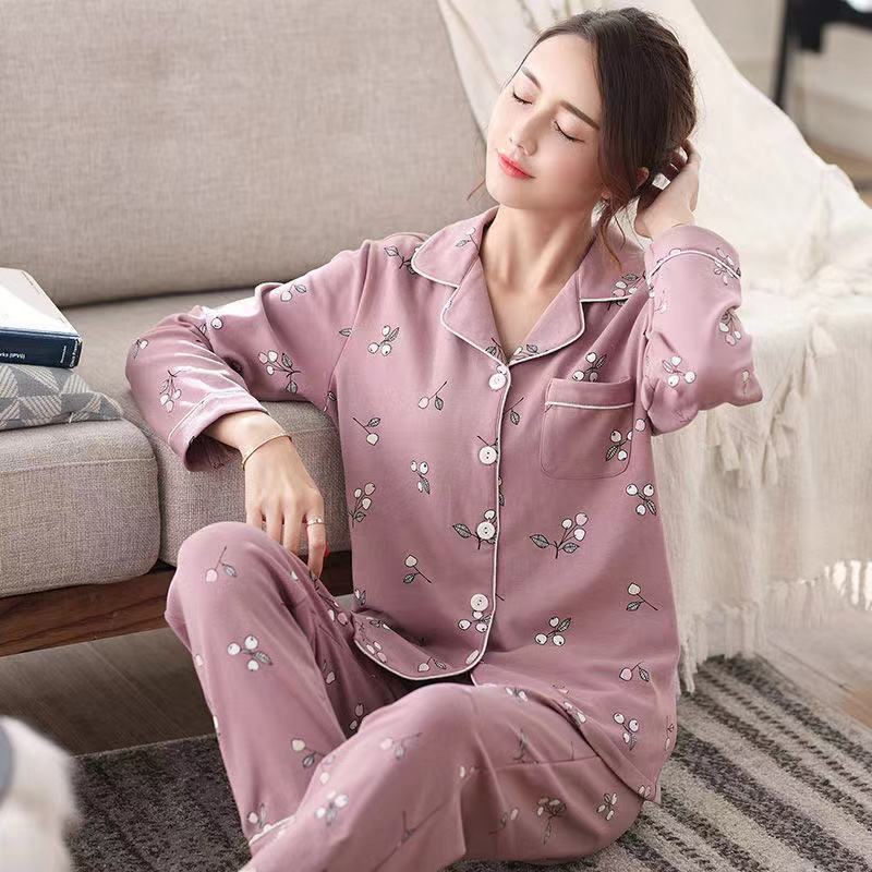 Mamá de mediana edad de manga larga pijamas de mujer 100% algodón de primavera y otoño de las mujeres mayores más el tamaño de otoño e invierno traje de desgaste para el hogar