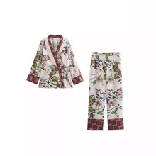 跨境速卖通新款女装外贸批发ZR现货花卉印花和服上衣印花裤子套装