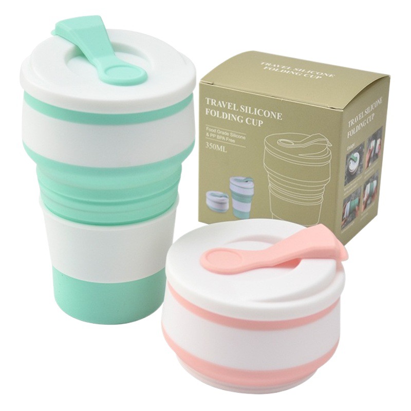 Taza de agua plegable de silicona portátil creativa viaje de negocios con tapa taza de silicona deportes al aire libre taza de agua plegable mini taza