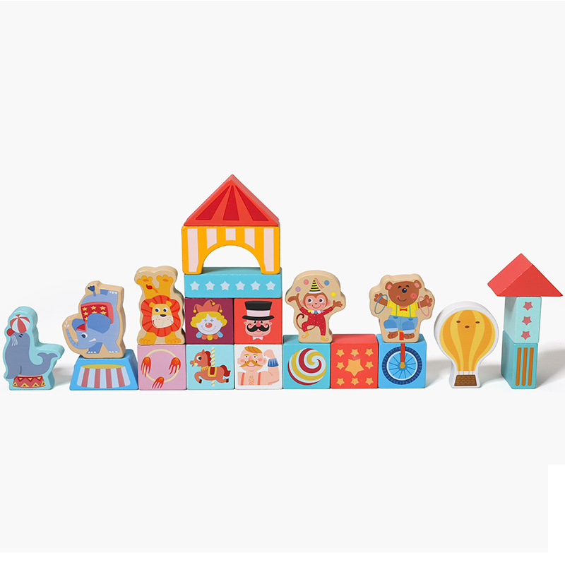 Cpc bloques de construcción de madera para niños ciudad Street View figuras coloridas animal coche bloques de construcción de partículas grandes juguetes de barril