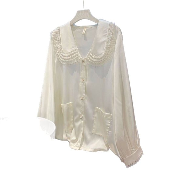 Yase [sake autumn] spring and autumn ice silk pajamas women's lace princess simple home clothes suit