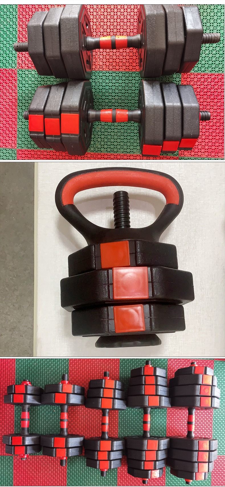 Achteckiger umweltfreundlicher verstellbarer gummiummantelt kettlebell-kombinationssatz herrenfitnessausrüstung hantel