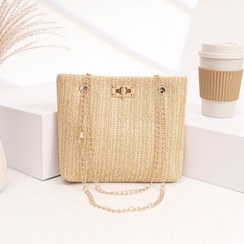 2025 nueva bolsa de paja elegante diseño de cierre dorado adecuado para todos los días y la fiesta versátil bolso de hombro