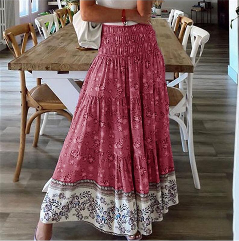 New European And American Printed Flared Bohemian Casual High-waisted Long Skirt, Beach Skirt For Women_ecoleips.com