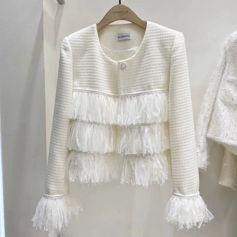 Осеннее пальто, жакет, белая водолазка с круглым воротником, стиль Chanel
