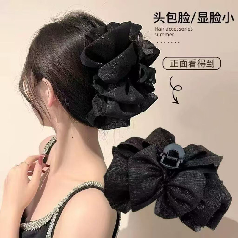 Hair Accessories Fairy High-end Big Bow Back of Head High-end Bubble Gauze Large Grab Clip Shark Clip Headwear for Women