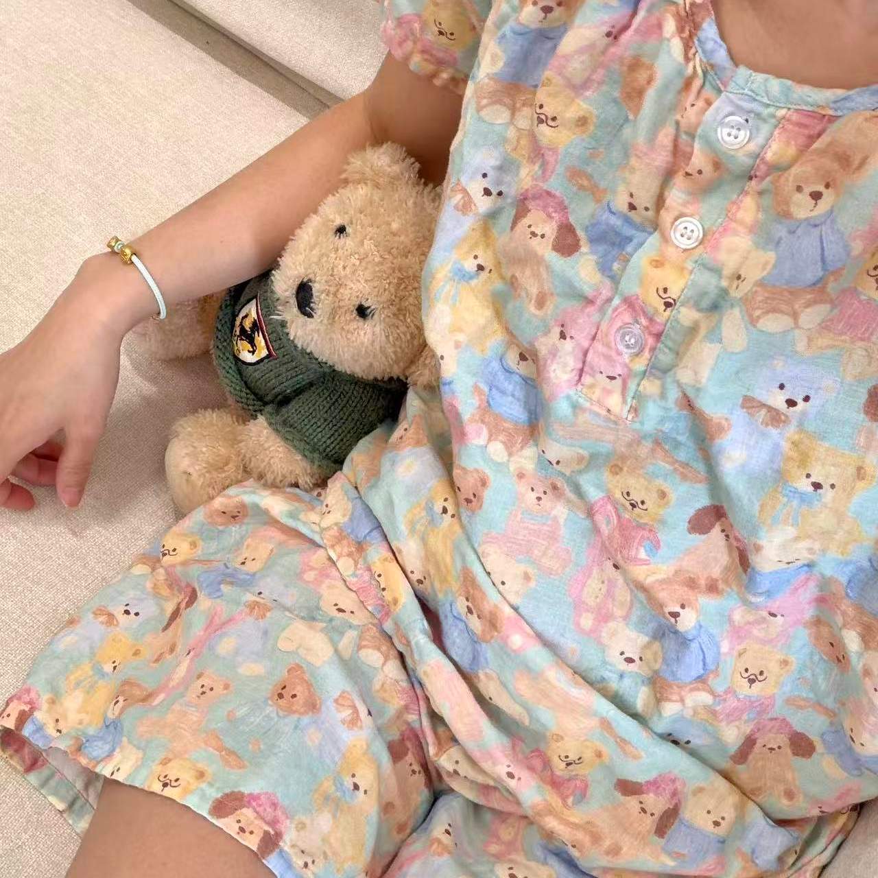 라운드넥 반팔 반바지 세트 - 곰돌이 놀이터