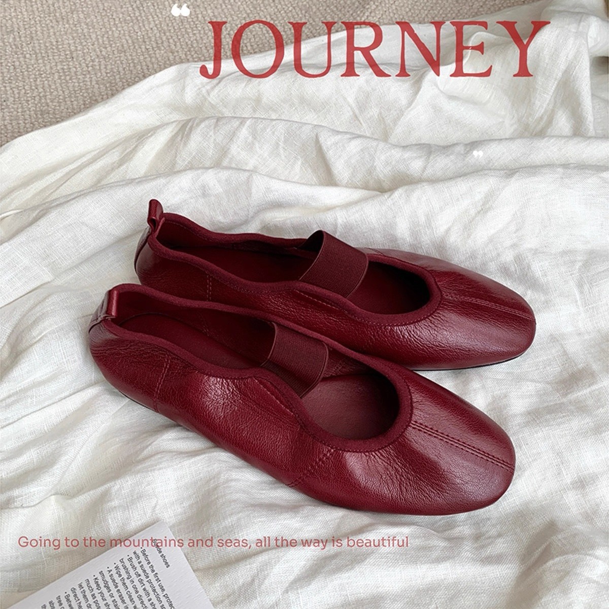 Sheepskin ~ Grape Mom's Same Style French Round Toe Elastic Band Versatile Genuine Leather Mary Jane Shoes Women's Flats Ballet Shoes