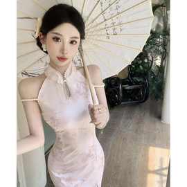夏季新款新中式富家小千金改良旗袍高级感修身气质开叉包臀连衣裙