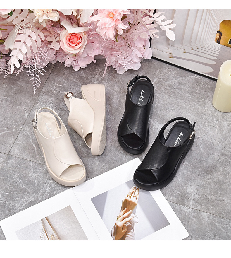 Sandal nữ đế xuồng da thật, đế mềm, quai đơn, hở mũi, gót cao 9 cm — Màu đen chi tiết 11