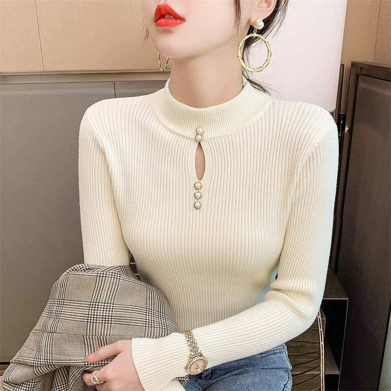 Вязаный свитер женский 2024 осень и зима новый полукруглый дикий свитер нижний свитер женский модный топ
