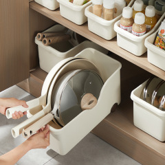 【オリジナル】鍋収納ボックス キッチン収納 家庭用多機能プラスチック製キッチンキャビネット 大型収納ボックス 冷蔵庫雑貨