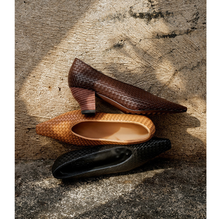 First-Layer Cowhide Woven Single Shoes for Women, Thick Mid-Heel Shoes, Early Spring New Style, Genuine Leather Square-Toe Shallow-Mouth Single Shoes, Women's Retro Single Shoes