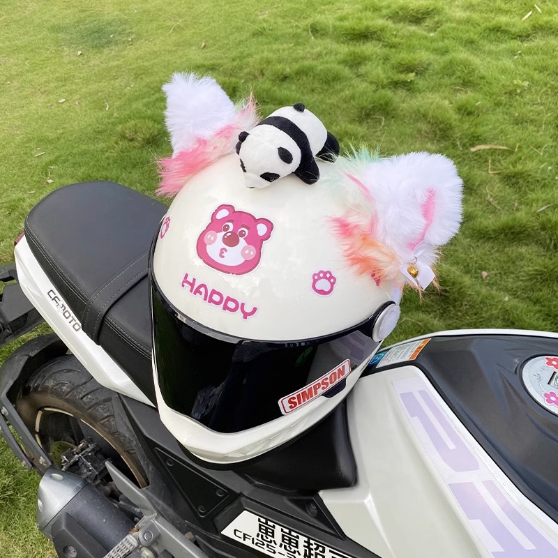 Cute Colorful Fluffy White Cat Ear Helmet Accessories Detachable Motorcycle