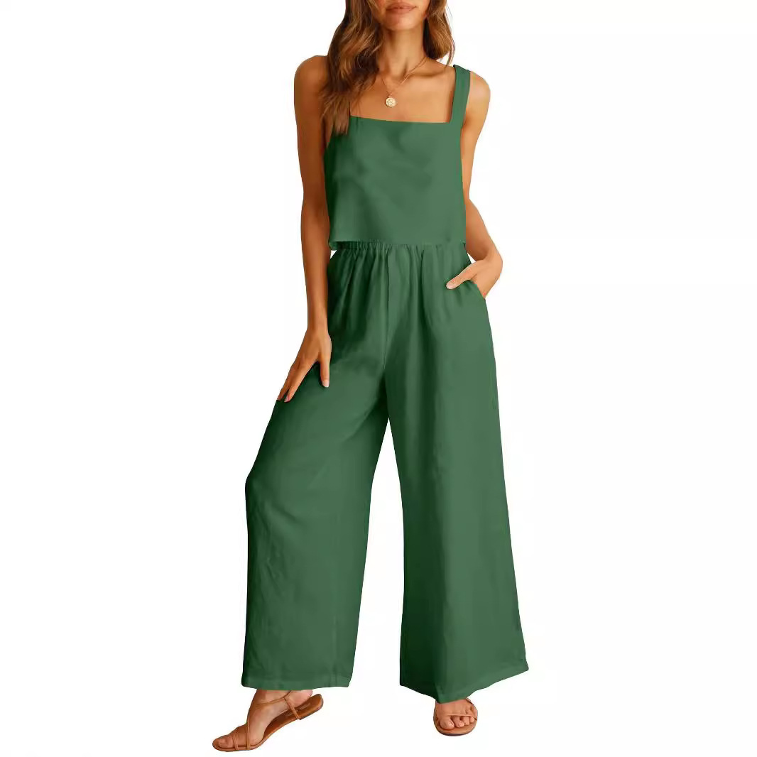 New cross-border trade women's clothing Amazon square neck sleeveless camisole tank top wide-leg trousers casual suit