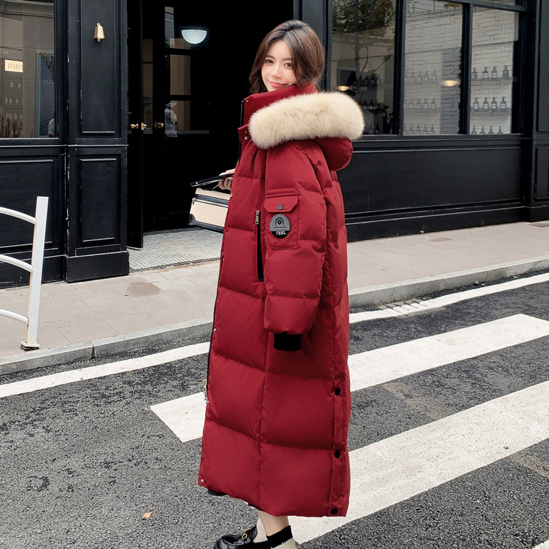2025冬季新款东北特厚大码胖MM红色加长款过膝羽绒服外套女219