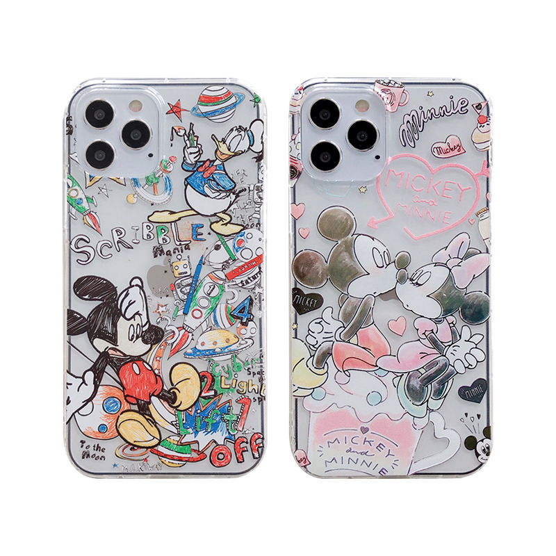 For iPhone14ProMax Phone Case Apple 13 Kiss Mickey Minnie TPU Air Cushion Air Pressure Soft Case 12