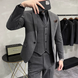 西服套装男英伦韩版修身商务高级感正装西装西裤马甲三件套职业装