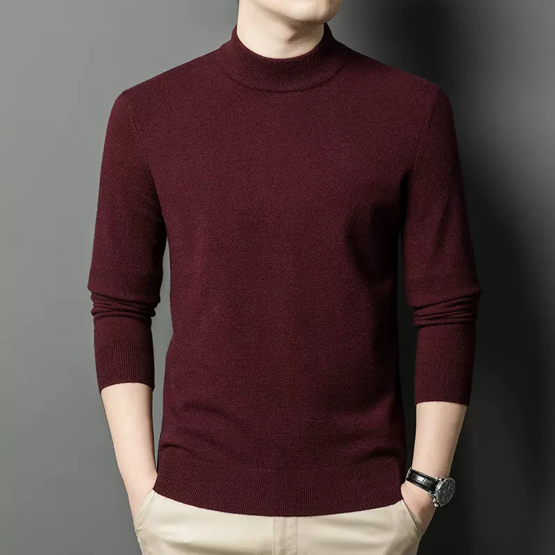 男士秋冬新款加厚毛衣男精品纯色打底衫男款休闲半高领针织衫男装