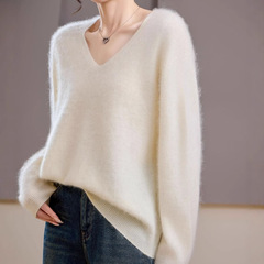 【カシミヤウール混紡】オーストラリア産J口ウールセーターVネック起毛プイアンセーター工場ニットセーター女性用