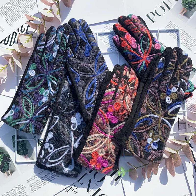 冬の手袋ファッション民族風刺繍手袋屋外保温ダウンしない手袋|undefined