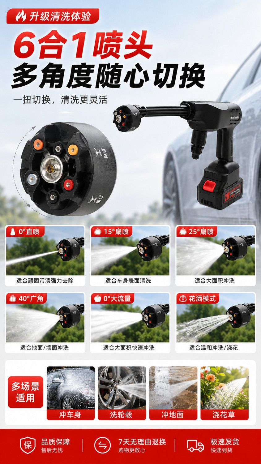Cross-border Amazon lithium battery car washer, high-power handheld car washer, high-pressure water gun, portable powerful car washing tool
