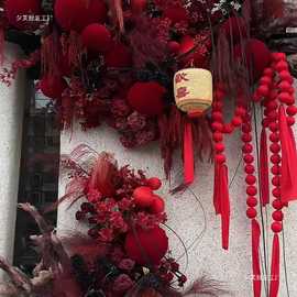 新年装饰户外店铺氛围布置红色门头喜庆道具灯笼拍照背景墙装饰