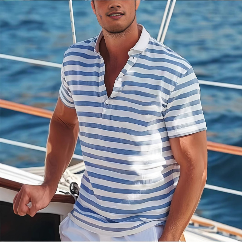 European and American Cross-Border Summer Quick-Selling Amazon Polo Shirt Stripesd Men's Sports Print European and American Cross-Border Summer Quick-Selling Amazon Polo Shirt Stripesd Men's Sports Print