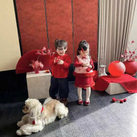 男女童新年套装2025冬季新款洋气时髦新中式马甲刺绣毛衣拜年套装