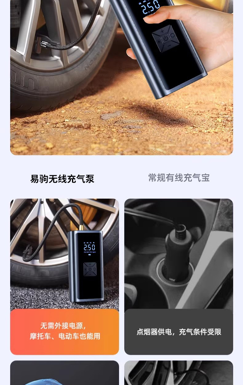 Car Wireless Air Pump, Portable Air Pump for Cars, Electric Car Tire High-Pressure Inflator, Inflator