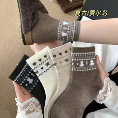 诸暨袜子女士秋冬中筒袜新款复古民族风费尔岛ins风百搭潮流长筒