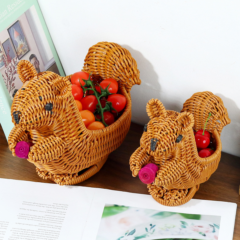 Snack creativo cesta de almacenamiento cesta de ratán sala de estar escritorio decoración tejida a mano de dibujos animados cesta de animales cesta de ratán